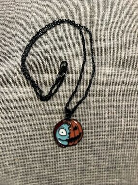 Nightmare Before Christmas Black Chain Necklace w/ Pumpkin & Sally Pendant